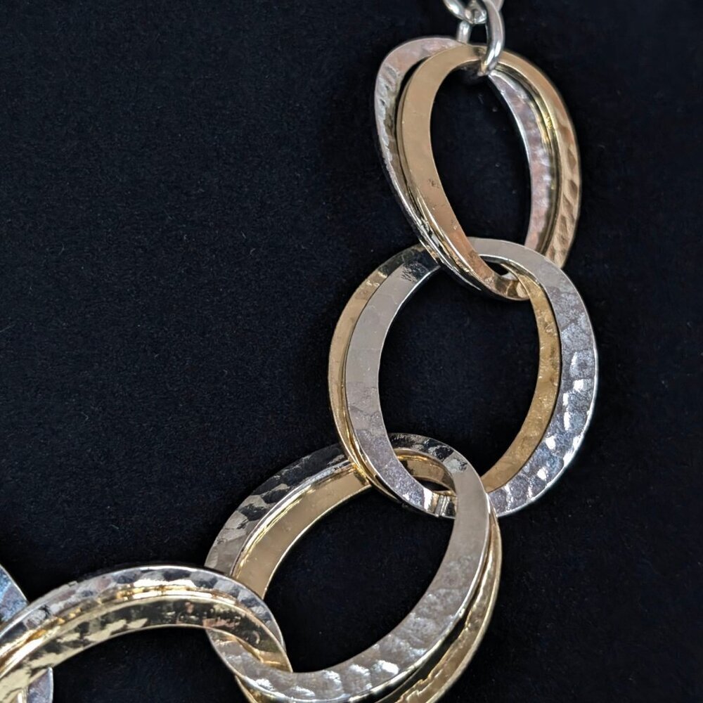 2-Tone Hammered Metal Cut Out Necklace - Picture 3 of 5
